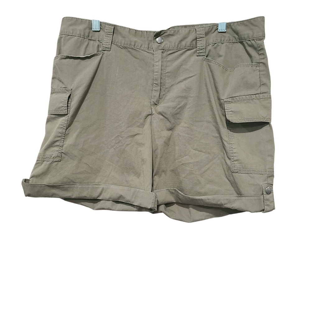 Eddie Bauer Women 12 Olive Green Cargo Shorts Cuffed Stretch Utility Hiking